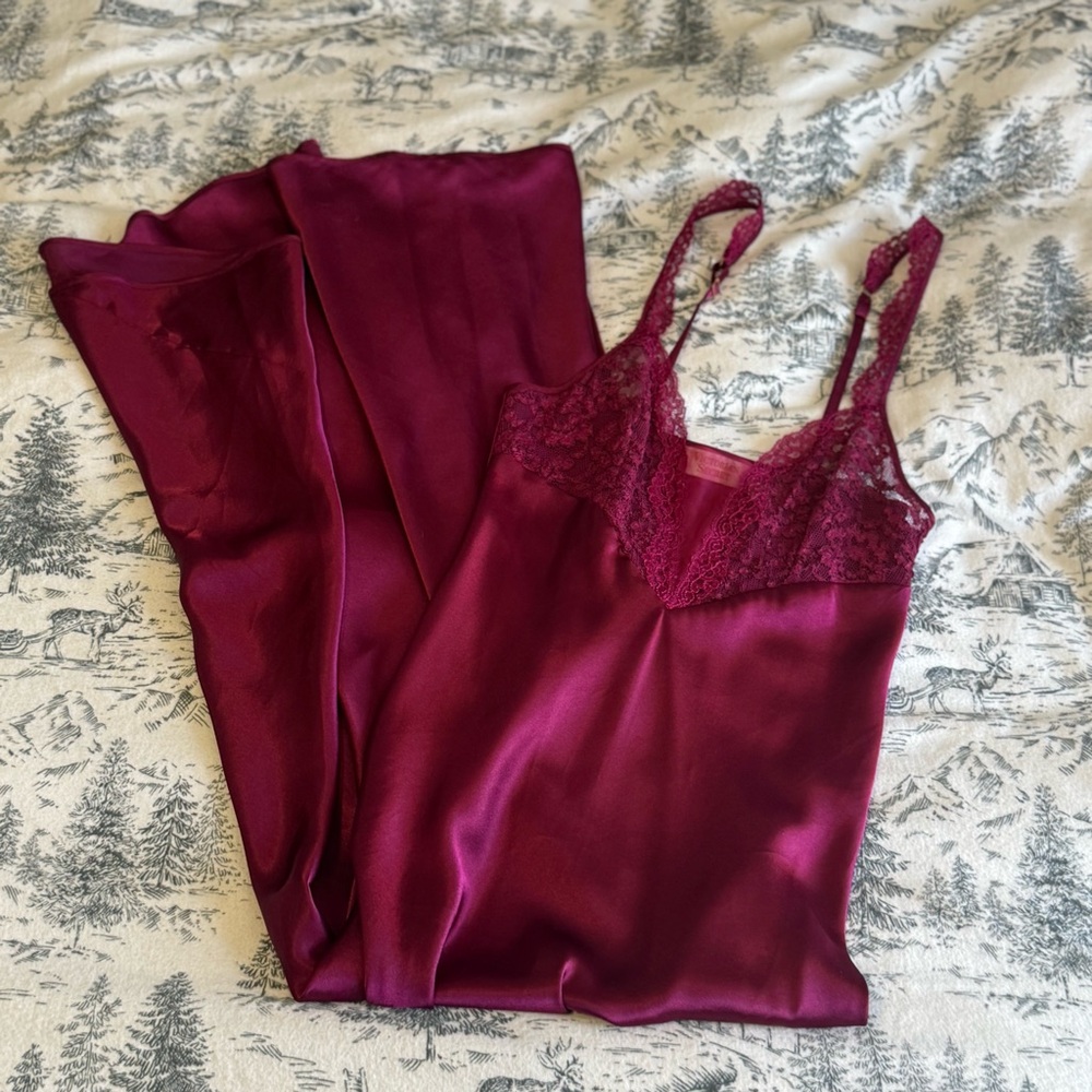 Victoria's Secret Wine Satin Lace-Trim Slip